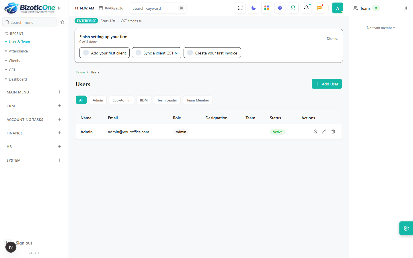 User management and role-based access inside Bizotic One